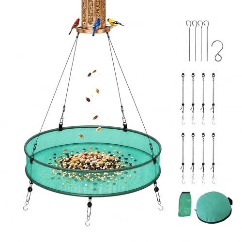 Bird Seed Catcher Tray for Outdoor Hanging Feeders, 21" Upgraded Anti-Flip Feeder Tray with 4" Deep Windproof Platform, Stable Design to Catch Dropped Seeds, Fits Most Bird Feeders(Green) - size: 21 Inch - 1 Pack