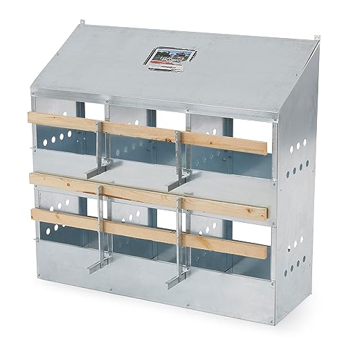 Brower 2-Tier 6-Hole Galvanized Steel Chicken Nesting Box, 30 to 40 Hen Capacity – Outdoor Poultry Laying Station with Hinged Folding Perches, Ventilated Design & Slanted Roof – Made in the USA - size: 37.0"L x 33.0"W x 24.5"H