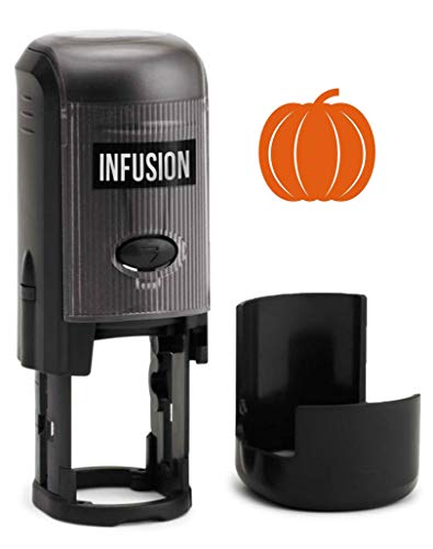 Infusion Round Teacher Stamp, Holiday, 3/4'' Self-Inking Rubber Stamp - Pumpkin - Orange Ink - color: Pumpkin