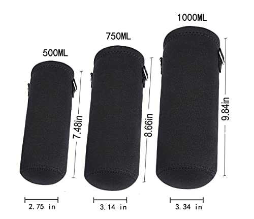 AMARY 750ML Neoprene Water Bottle Carrier Bag with Adjustable Shoulder Strap,Insulated Water Bottle Cover for Stainless Steel/Glass/Plastic Bottles 24OZ (Black) - color: Black