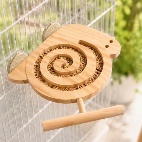 Bird Foraging Toy with Perch, Wooden Spiral Treat Feeder for Small & Medium Birds, Parakeet, Budgie, Cockatiel, Lovebird and Conure Cage Enrichment Toy