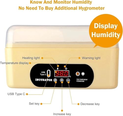 GROZY 6 Eggs Egg Incubator, USB Powered Automatic Hatching Machine with Digital Temperature Control & LED Display, Mini Poultry Hatcher for Chicken, Duck, Quail, Pigeon Eggs