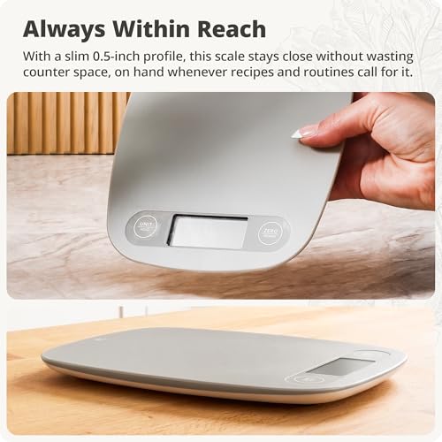 Greater Goods Food Scale, Slim & Compact Build, 1g Precision (Ash Gray) | Digital Kitchen Scale for Cooking, Meal Prep & Portion Control, Tare, Auto Shut-Off, g/oz/lb/ml Conversion & Calorie Tracking - color: Ash Gray