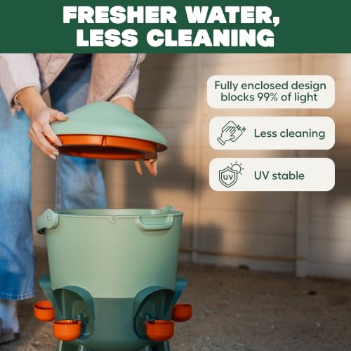 Omlet Insulated Chicken Waterer, 3 Gallon | Automatic Poultry Water Dispenser with 5 Cups & Nipples Included | BPA-Free | Anti-Roost Lid | Sage Green - color: Sage Green, size: 3 Gallon