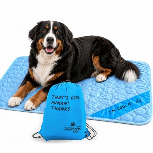 INSPECTOR TAIL Dog Cooling Mat, Indoor & Outdoor, XL Self Cooling Pad | No Freeze Needed, Breathable, Washable, Portable Cooling Mat for Dogs with Travel Bag, Fits Car, Crate, Floor & Bed, 47"x31" - size: Blue- 47.24" x 31.5"