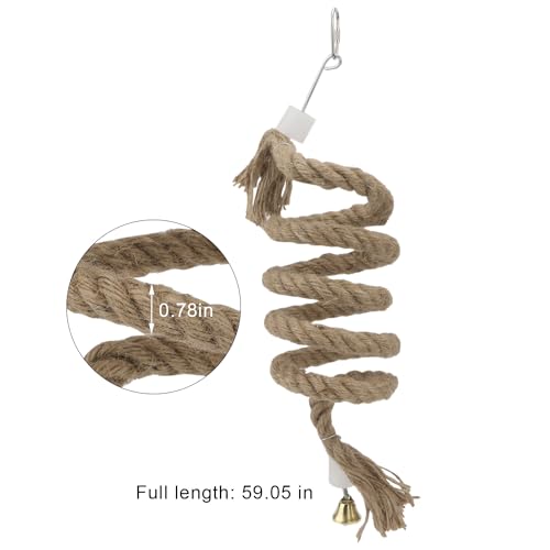 Hypeety Bird Rope Perch Spiral Parrot Perch Toy Stainless Steel Bird Rope Swing Perch Parrot Climbing String Rope Toy Bird Cage Accessories for Cockatiels, Parakeets, Budgie, Parrots, Parakeets 59inch