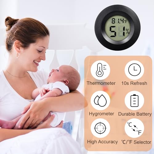 10 Pack Mini Hygrometer Thermometer - Digital Hygrometer Gauge LCD Monitor Temperature Humidity Meter Indoor Room Round Humidity Temperature Gauge for Greenhouse Home Kitchen - color: Black