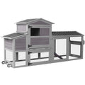 Mobile Chicken Coop with Wheels for 4-6 Chickens, Large Wooden Hen House Expandable Duck Cage with Run, 2 Nesting Boxes, Easy Clean Pull-Out Tray, Waterproof Asphalt Roof (Grey) - size: 80.6"L x 26.6"W x 42.4"H