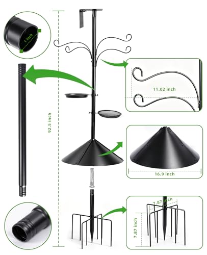 Bird Feeder Pole - 92 Inch Heavy Duty Birdhouse Stand with Squirrel Proof Baffle for Outdoor, Adjustable Bird Feeding Station with Multi Shepherds Hooks Mental Trays for Garden Attracting Wild Birds - color: Black 9-Claw Base