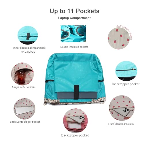 Diaper Tote Bag Totepack Backpack Crossbody Bag 3 in 1 for Women Laptop Backpack Multifunctional with Insulated Pockets - color: Corduroy Pink Strawberry