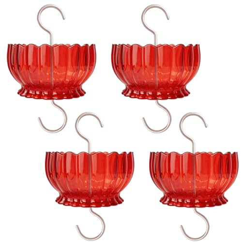 9oz Plastic Ant Moat for Hummingbird Feeder, 4-Pack Red Daisy Insect Guard | Stainless Hooks, Vintage Ruby Floral Buffer, Transparent Nectar Protector, Water Barrier Blocking Bugs, 9 Ounce/270ml - color: Red, size: 4PC/Pack