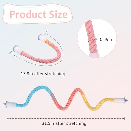 3pcs Gradient Bendable Bird Rope Perch Stands Flexible Bird Cage Climbing Rope Toys Accessories of 26mm Screw for Cockatiels Lovebird Parakeet Budgies Sugar Gliders Hemp Swing (14"+31.5") - size: 2 Short + 1 Long