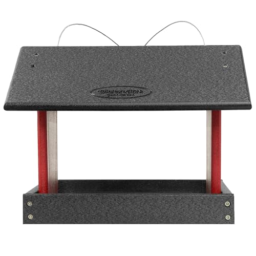 Poly Hanging Hopper Bird Feeder, Large Bird Feeder for Outside, Outdoors - Amish American Made (Hanging, Black & Red) - color: Black & Red, style: Hanging