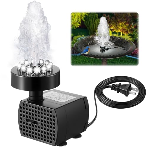Bird Bath Fountains with 12 LED Lights, 24 Hour Working Fountain Pump with Light, Adjustable Watering Submersible Pump for Outdoor Water Garden, Pond(Cool White) - color: Cool White