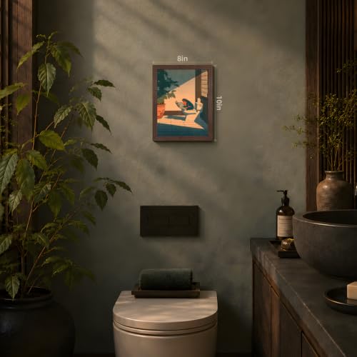 GELDSTEI Wood Framed Funny Frog Reading Vintage Bathroom Wall Art 8x10 in | Vintage Japanese Style Frog Reading On Toilet Art Print, Playful Farmhouse Wall Decor for Bathroom and Powder Room - color: Frog, size: 10"L x 8"W