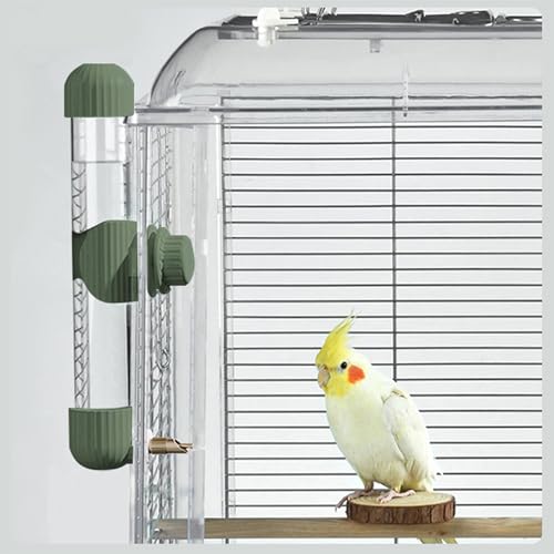 7.4 Fl Oz No Mess Bird Water Dispenser, Automatic Parrot Water Feeder with Spring Valve, Clear Cage Water Drinker for Parakeets Cockatiels Budgies Finch Lovebirds & Canary (Green, 7.4 fl oz (220ml)) | Leak-proof bird waterer For parrots, cockatiels budgie