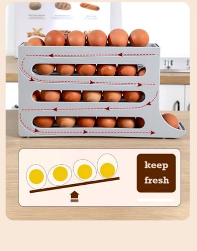 24 Eggs Egg Holder for Fridge,4 Tiers Egg Container,Auto-Rolling Organizer for Refrigerator,Space-Saving Egg Dispenser Holder,Fridge Egg Rack (White, 2pack) - color: White, size: 2pack