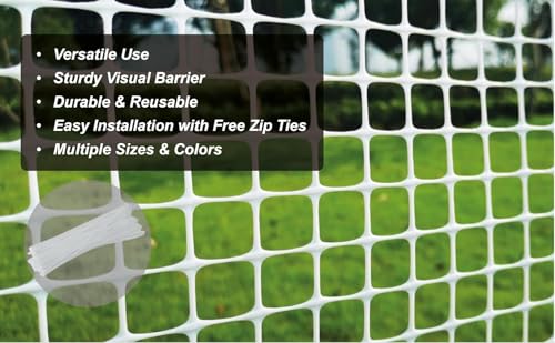 White Plastic Garden Fence, Hardware Mesh, 40'' x 25' | Reusable HDPE Fence for Landscape, Tree Guards, Balcony, Deck & Stair Railings, Poultry, Animal & Pet Barrier, Cut to Size - color: White, size: 40'' x 25'