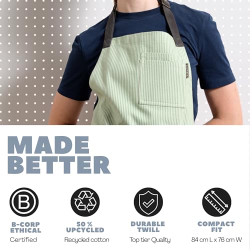 Chef Aprons for Women with Pockets, Adjustable Bib Aprons for Cooking - color: Sage Green Pinstriped