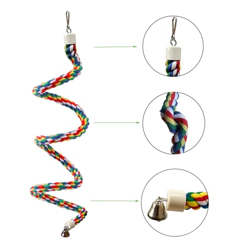 Bird Rope Perch & Birds Swing Set - Bird cage Accessories, 40‘’ Rope perches for Conures, Parrots,Cockatiel,Lovebird,Budgerigar,Parakeet perches for cage,Birds perches