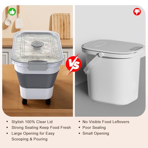 Rice Storage Container, Collapsible Airtight Food Storage Containers 20-30lbs with Clear Lid and Wheels, Rice Dispenser with Scoop for Flour Cereal Pasta Grain, Cat Pet Bird Dog Food Storage Container - size: 10-30 Lbs