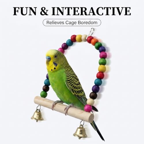 Colorful Bird Swing Wooden Parakeet Toys for Cage Small Parrot Perch with Bells Hanging Bird Accessories Daily Exercise Play Item