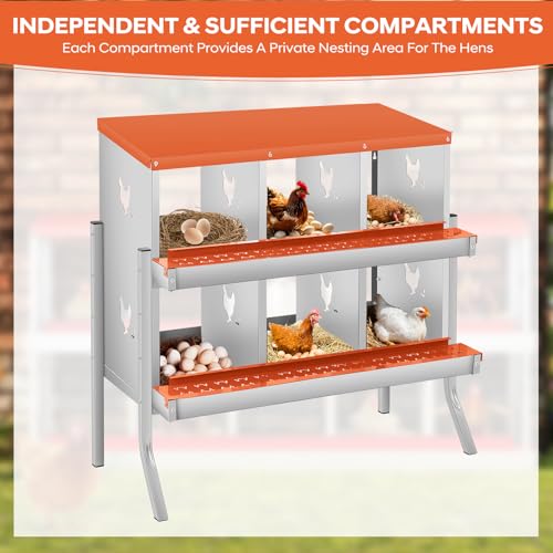 GarveeTech Chicken Nesting Box with Legs, 6 Compartment Metal Hen House, Elevated Design for Cleaner Eggs, Easy Egg Collection & Durable Poultry Nesting Solution - size: Green-6 Compartments with legs