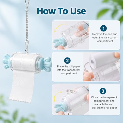 Bird Shredding Toys, Parrot Rolling Paper Play Toy with Hanging Chain, Bird Foraging Roll Paper Holder, Easy to Install Parrot Toy Accessories(Pink)