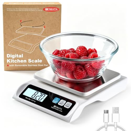 BOMATA 0.1g High Precision Digital Kitchen Food Scale, 13lb Gram Scale | USB Rechargeable, Removable Pan, Stainless Steel Pan, Backlit LCD Display, for Cooking, Baking B621 White - color: White Rechargeable