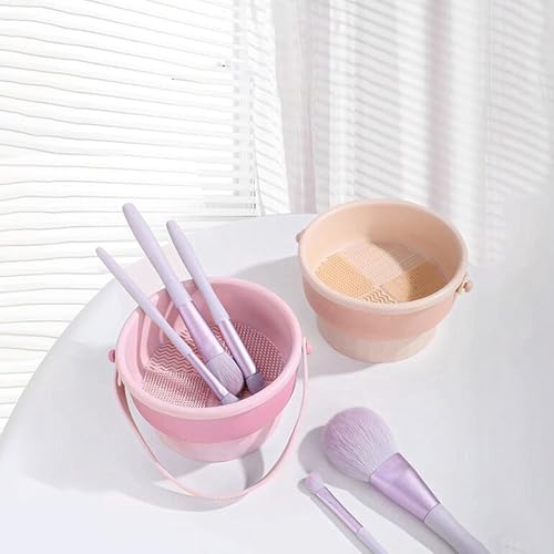 Silicone makeup brush cleaning bowl, powder puff storage rack, makeup egg cleaning workpiece, cosmetic makeup brush cleaning tool - color: Beige