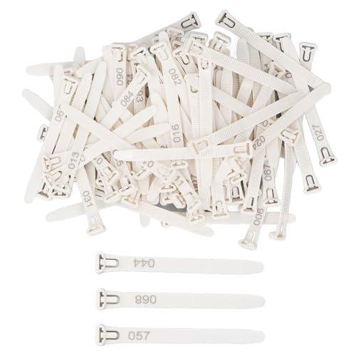 100Pcs Numbered Poultry Leg Rings 1-100 Identification Tags Reusable Bands for Chickens Ducks Geese Pigeons(White) - color: White