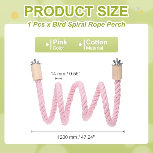 Bird Rope Perch Swing, Stand Rope Perch Standing Pole Accessory Climbing Swing Paw Grinding 47 Inch, (Pink) Intended for Parrot/Parakeet/Budgies/Cockatiels/Lovebirds - color: Pink, size: 47 Inch