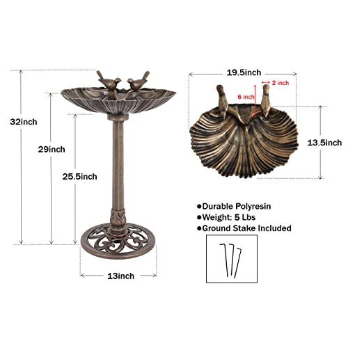 Westcharm 29 Inch Lightweight Antique Bronze Poly Resin Outdoor Birdbath for Outside with Decorative Birds and Pedestal Base Stand - Pedestal Bird Bath for Outdoors Yard and Garden - color: Bronze, size: 29 Inch Tall