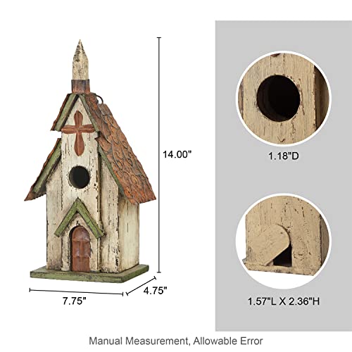 Glitzhome Wooden 14" H Hanging Distressed Church Birdhouse Decorative Garden Bird House - color: 14"H