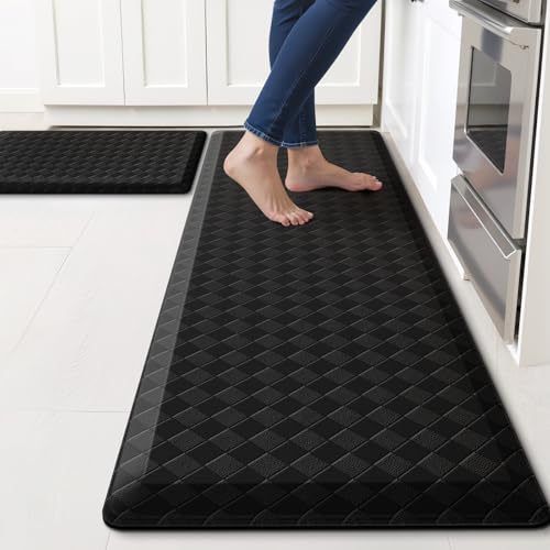 TranquilRelax 4/5 Inch Cushioned Anti Fatigue Kitchen Mats for Floor, Black | 2PCS Kitchen Rugs, Non-Slip Standing Desk Mat, Comfortable Standing Rug Set for Kitchen & Laundry, 17.3"×30"+17.3"×59" - color: Black, size: 2-Piece | 28"+59" | Extra Thick