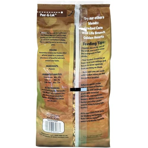 Scott Pet Wild Bird Seed, Whole Peanuts, 4 Lb Bag | A high-energy seed blend for outside wild birds that works with all feeder types