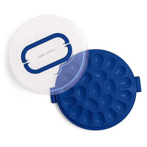 Deviled Egg Containers with Lid & Handles, 22-Count Portable Carrier, Dishwasher Safe Tray, Refrigerator Storage, High-Capacity Trays Deviled Egg Holder - Blue - color: Blue