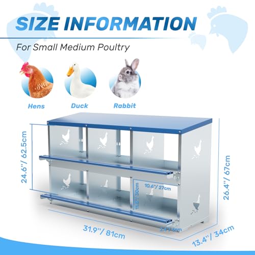Chicken Nesting Box 6 Compartments Metal Laying Boxes for Chicken Hens Poultry Ducks Protect Eggs Chicken Coop Easy Egg Collection Wall Mount Nest Box for Chicken Coop - size: 6 Compartments