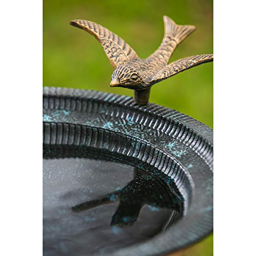 Evergreen Garden Hummingbird Bird Baths for Outdoors Heavy Duty | Metal Bird Bath Bowl with Stand | Ground Standing Bird Bath and Feeder for Garden Yard Deck - size: 20"H Brass Bird