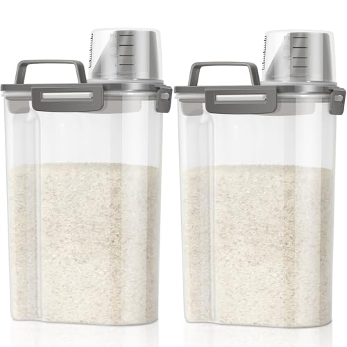TBMax Rice Container Cereal Storage Container 2 Pack 5 Lbs, Kitchen Pantry Dry Food Storage Holder with Easy-Pouring Spout & Handy Cup, Small Pet Dog Cat Food Dispenser for Daily Feeding -Grey - color: Grey 3+3Qt
