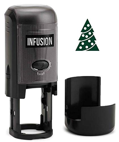 Infusion Round Teacher Stamp, Holiday, 3/4'' Self-Inking Rubber Stamp - Christmas Tree - Green Ink - color: Christmas Tree