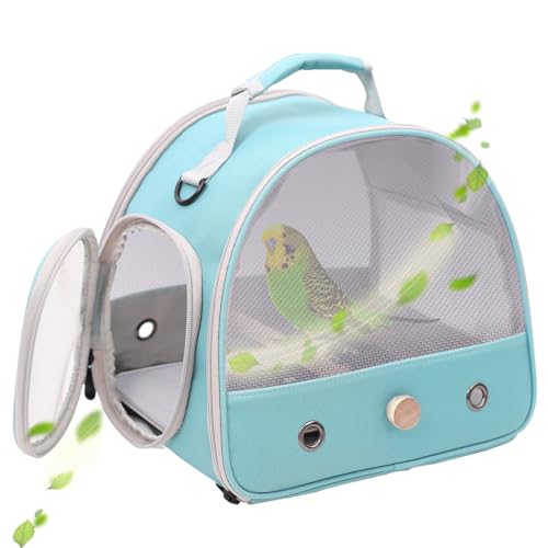 Bird Carrier, Portable Small Bird Parrot Parakeet Carrier with Standing Perch and Soft Mat, Side Access Window Collapsible (Green, Mesh Windows) - color: Green