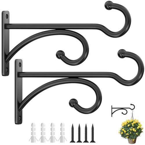 6" Plant Hanger Hooks Outdoor Indoor Planter Hooks, Wall Mounts for Hanging Plants, Baskets, Wind Chimes, Bird Feeders, Lanterns, Bird Houses (Black Metal, 2-Pack) - color: Black, size: 6 Inch
