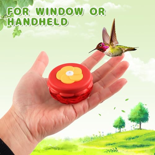 Gtongoko Set of 2 Handheld Hummingbird Feeders New Upgraded Mini Glass Style with Window Mount Suction Cup, Convenient for Outdoor Use & Window Display, Red