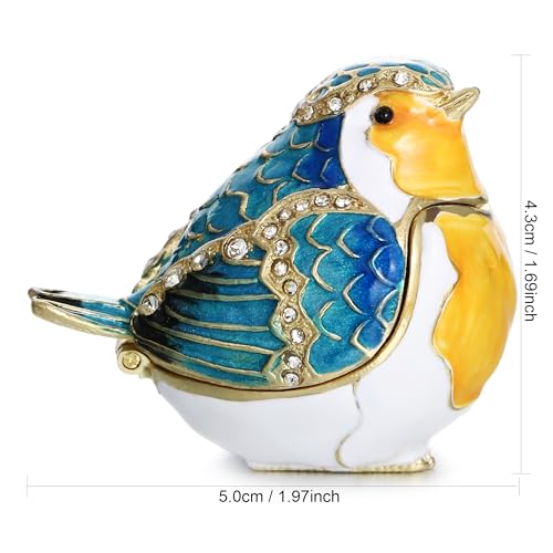 Hand Painted Enamel Robin Bird Trinket Box, Hinged Unique Mini Ring Necklace Jewelry Organizer, Classical Bejeweled Storage, Figurine Collectible Keepsake Home Decor (Robin Bird) - color: Robin Bird