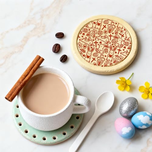 CHGCRAFT 4 Sheets Easter Bunny Clay Texture Mat Easter Chicken Pattern Polymer Clay Texture Sheets DIY Tools for Pottery Earring Jewelry Making Stamp Engraving Machines, 3.9x2.6inch - style: Easter Chicken