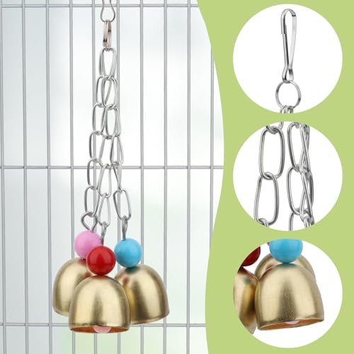 Hypeety Bird Bell Toy with Sweet Sound Cage Hanging Swing Bell for Parakeet | 3 brass bells with colorful beads, chewable for easy-hanging, encourages play and exercise, for small and medium bird, 7.09'' - color: Bell Toy-3 bells (B)