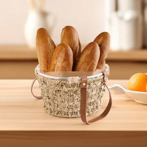 Farmhouse Wicker Egg Basket for Collecting Fresh Eggs, Round Storage Basket with Handle, Brown, Sea Grass - color: Round-Water Hyacinth