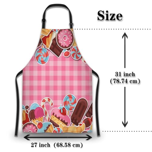 Funny Aprons for Adults Women Colorful Candy Sweets and Cakes Apron Women for Kitchen Cooking Restaurant BBQ Painting Crafting Gardening 27” (W) x 31” (H), Waterproof Aprons - color: Sweets and Cakes