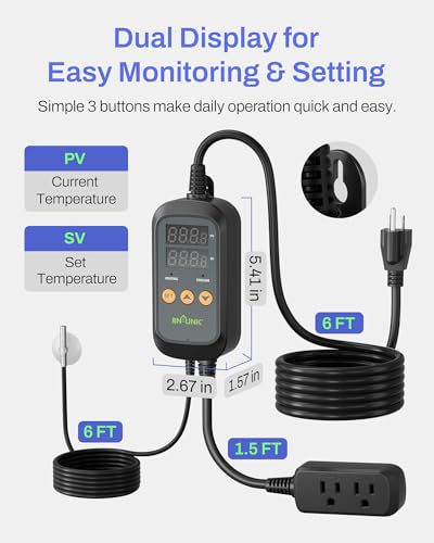 BN-LINK Temperature Controller Dual Thermostat Outlet for Heating Cooling | 2-Stage Outlet Digital Temp Controller Plug for Reptiles Aquarium Carboy Homebrew Breeding Fermenter, -58-230℉, 15A/1875W - style: T10